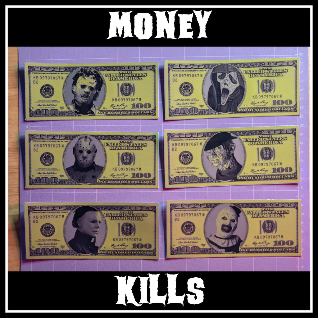 Money Kills | Horror Die Cut Waterproof Laminated Stickers
