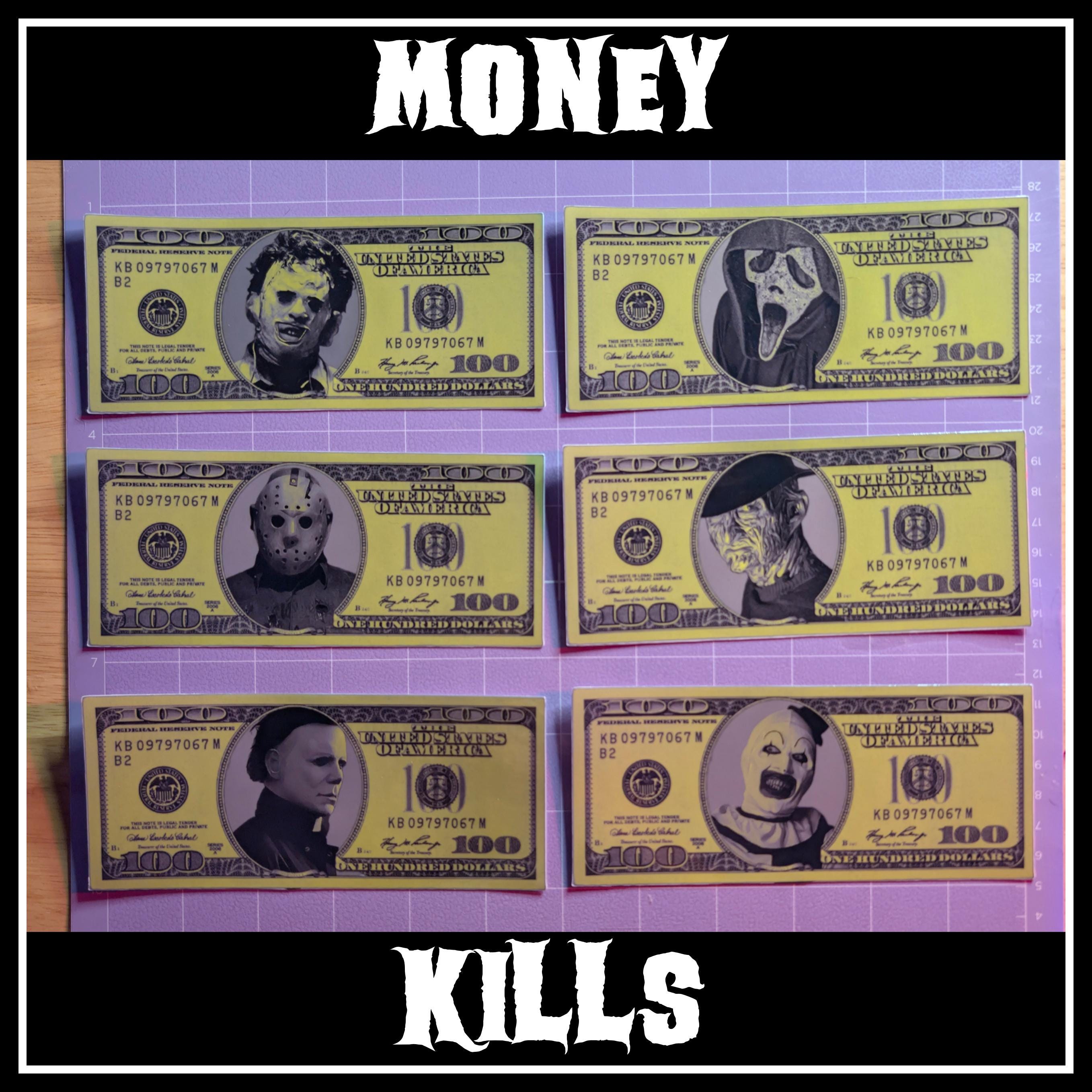Money Kills | Horror Die Cut Waterproof Laminated Stickers
