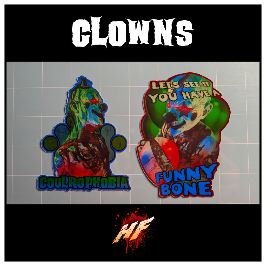 Clowns | 18+ Horror Cosplay Die Cut Waterproof Laminated Stickers