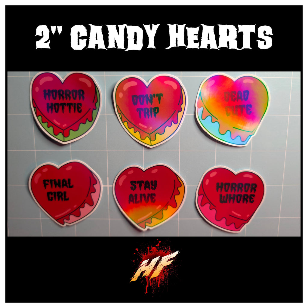 2" Horror Candy Heart Laminated Waterproof Die Cut Stickers