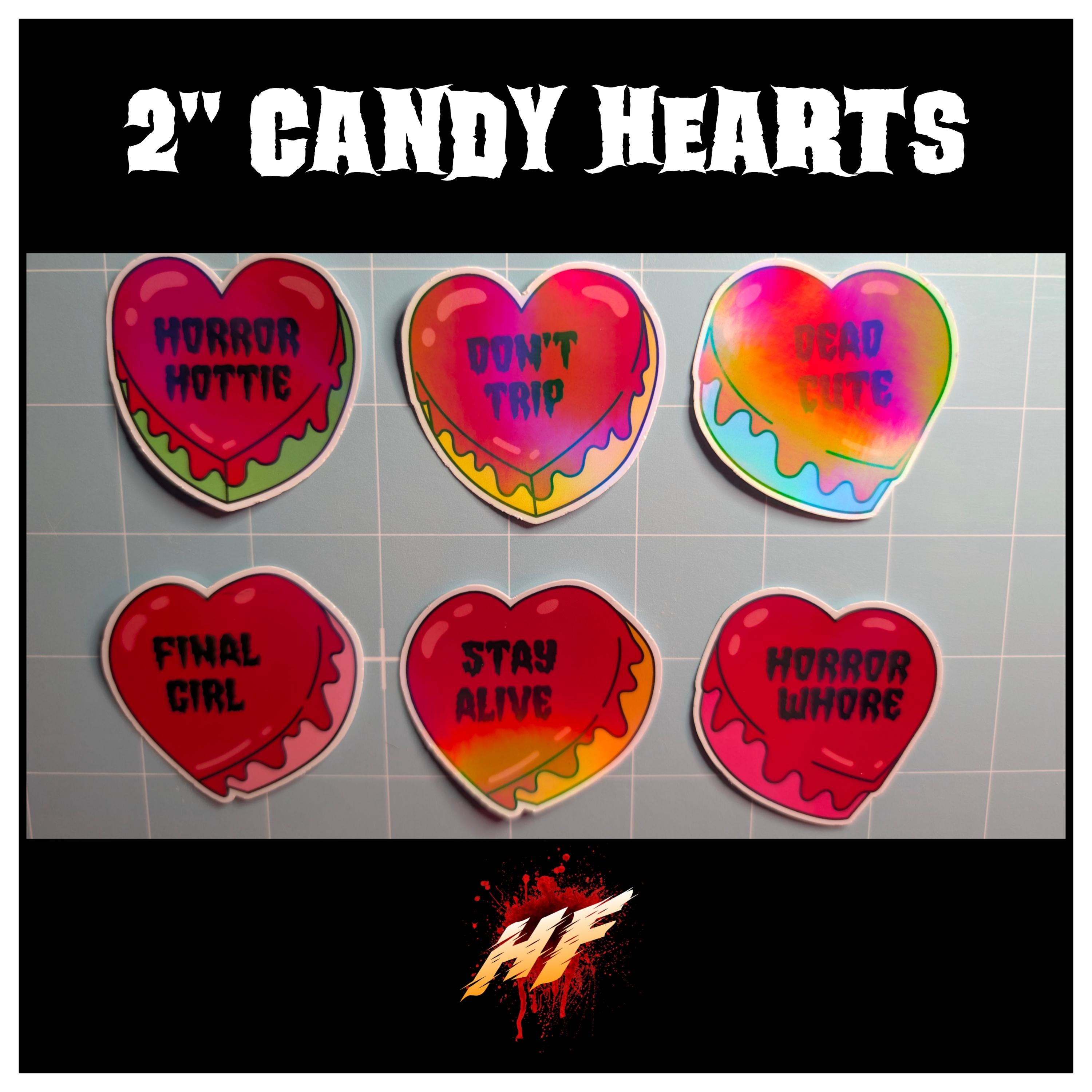 2" Horror Candy Heart Laminated Waterproof Die Cut Stickers