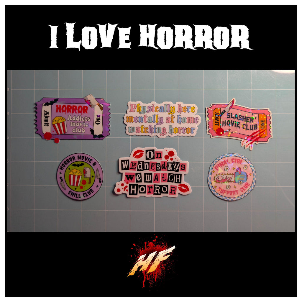 I Love Horror Waterproof Laminated Die Cut Stickers
